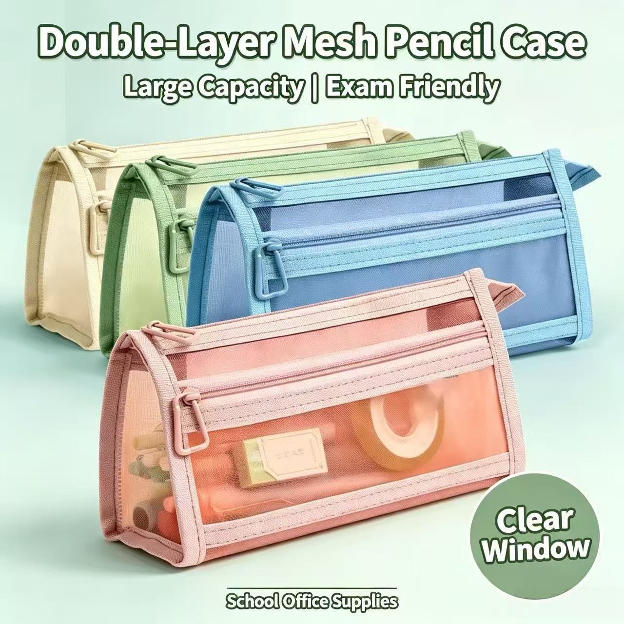 Clear Mesh Pencil Pouch For Exam - Estojo de Lápis Transparente de Camada