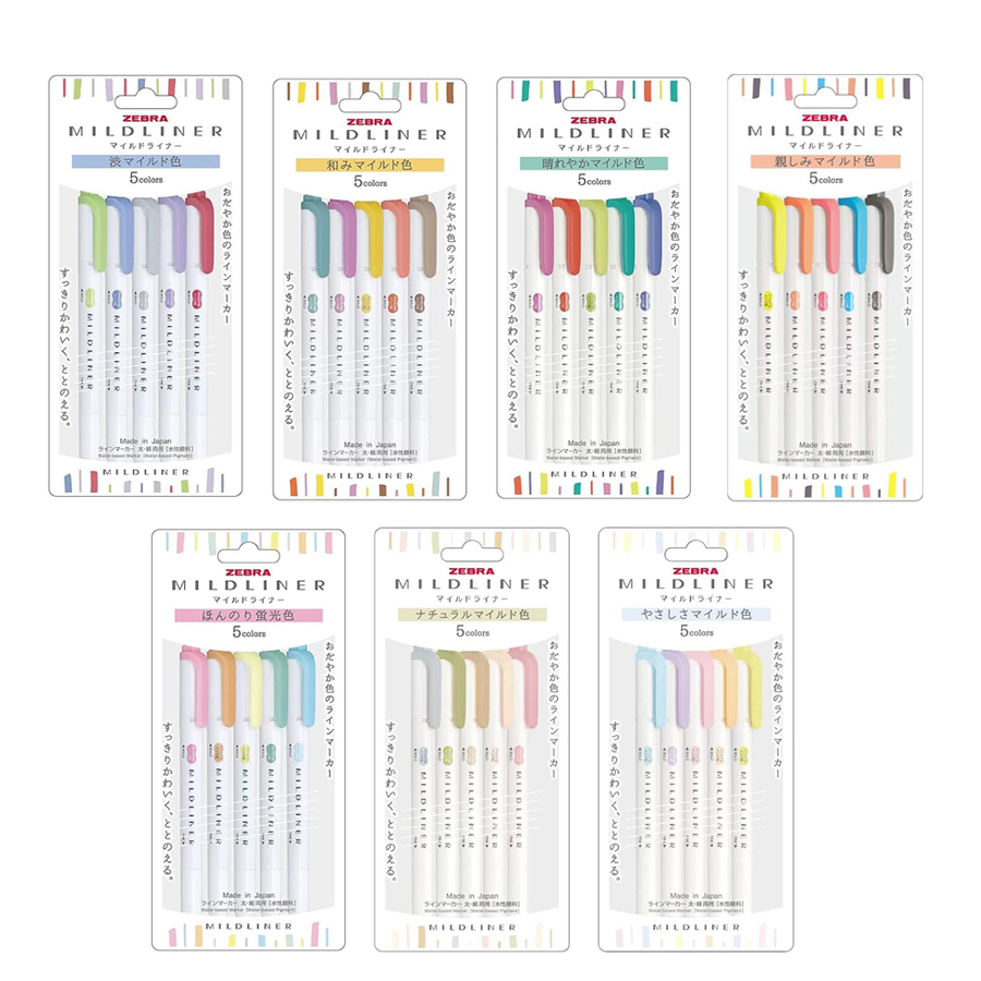 Pastel Highlighter Set Double Ended - Zebra Mildliner Highlighter Pastel Conjunto Completo