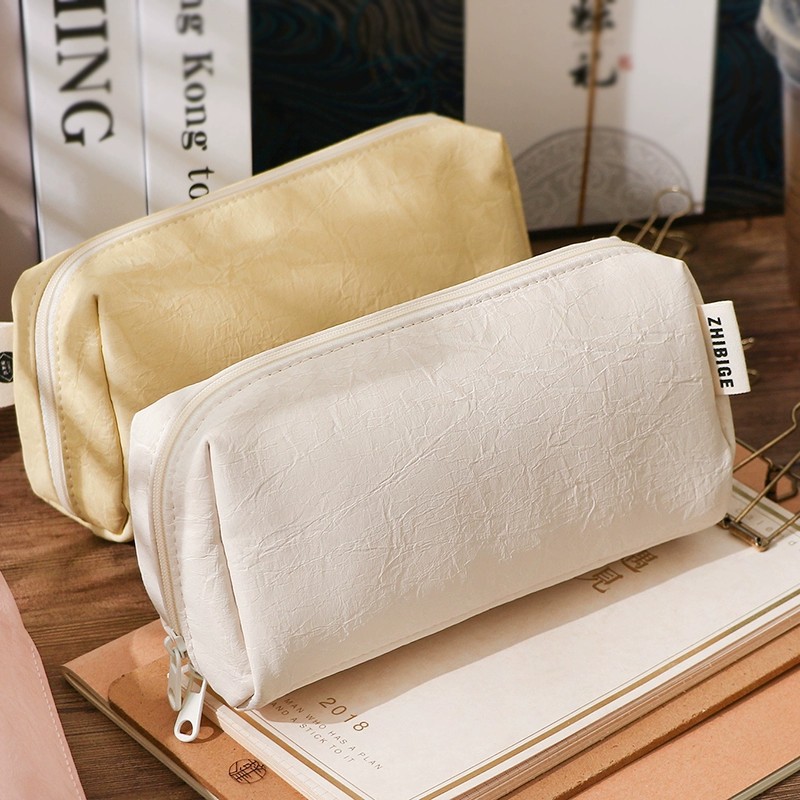 Aesthetic Large Pencil Case Pouch - Estojo de Lápis de Couro Creme