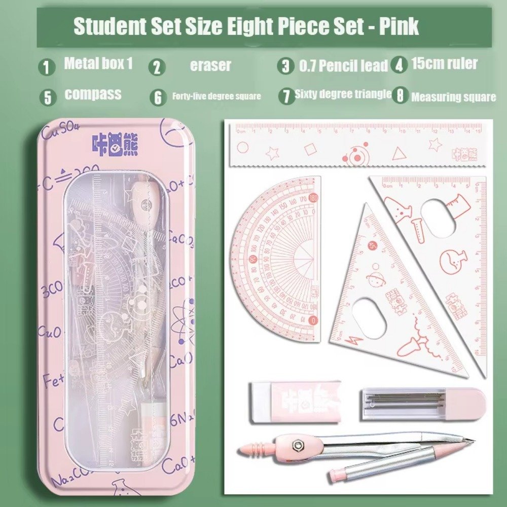 Math Geometry Set With Compass - Conjunto de Geometria Multifuncional 8 Peças/Conjunto