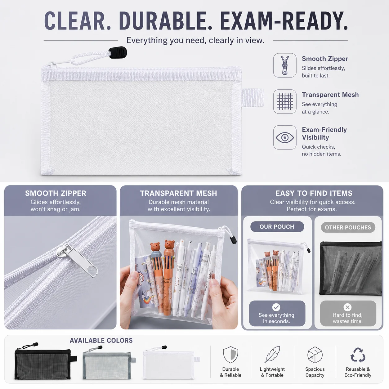 Estojo Transparente de Malha p - Clear Mesh Pencil Pouch For Exam avaliação e preço