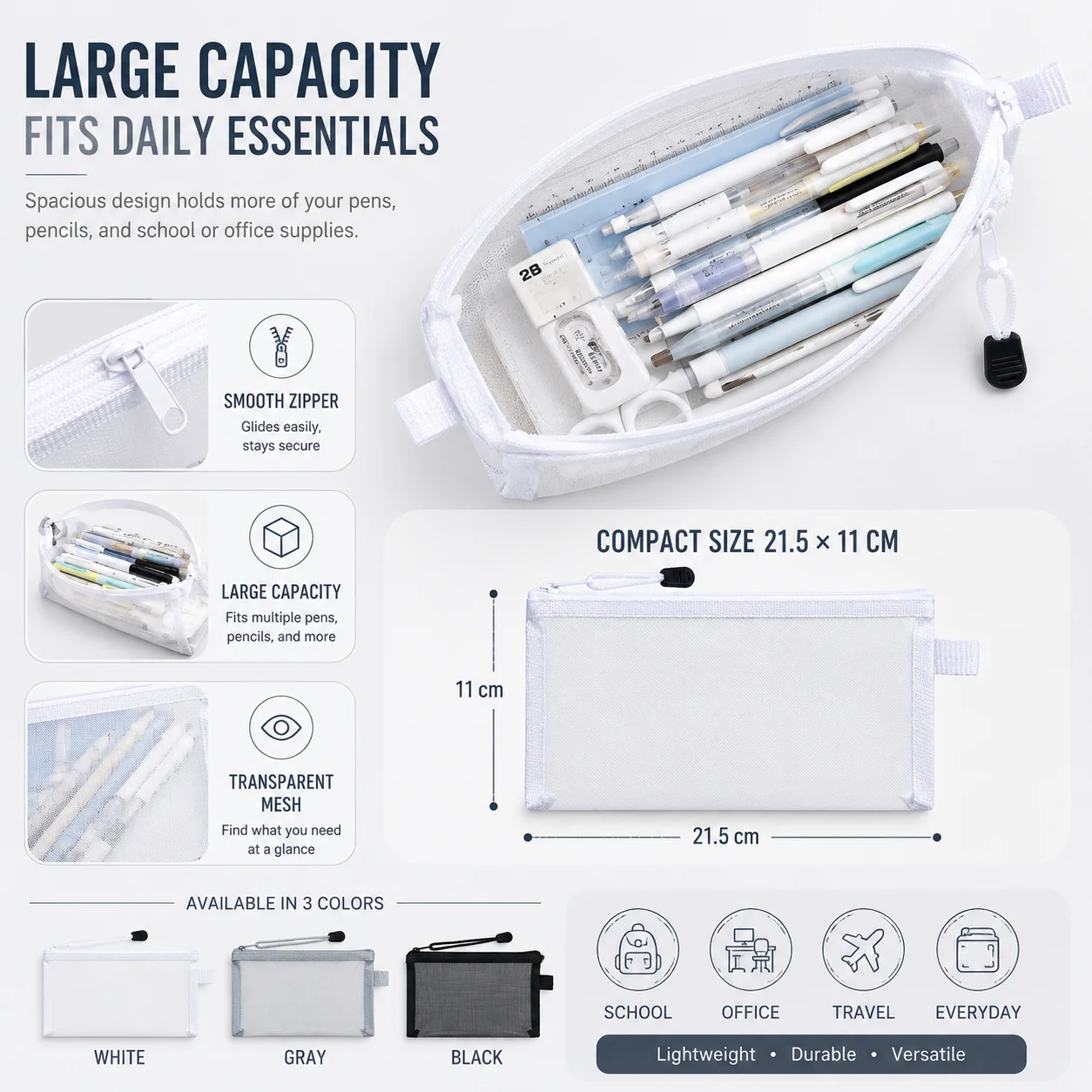 Estojo Transparente de Malha p - Clear Mesh Pencil Pouch For Exam avaliação e preço