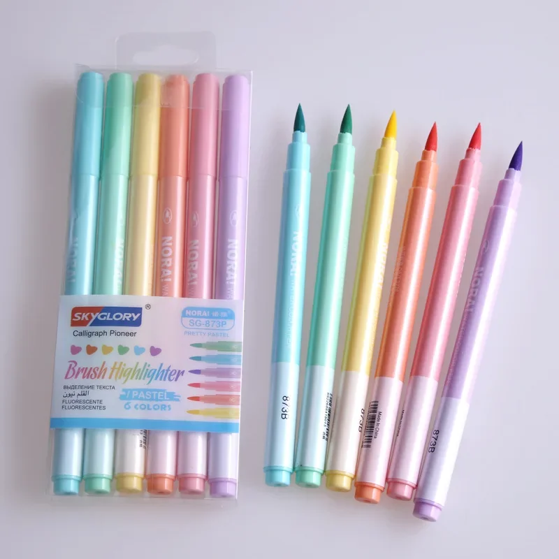 6 Pçs/set Pincel Marcador Cane - Pastel Highlighter Set Double Ended avaliação e preço