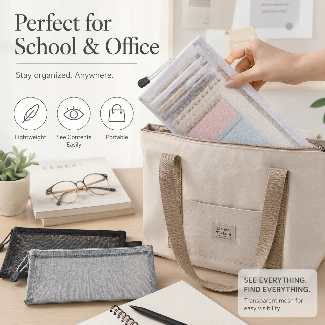 Estojo de Lápis de Malha Trans - Clear Mesh Pencil Pouch For Exam avaliação e preço
