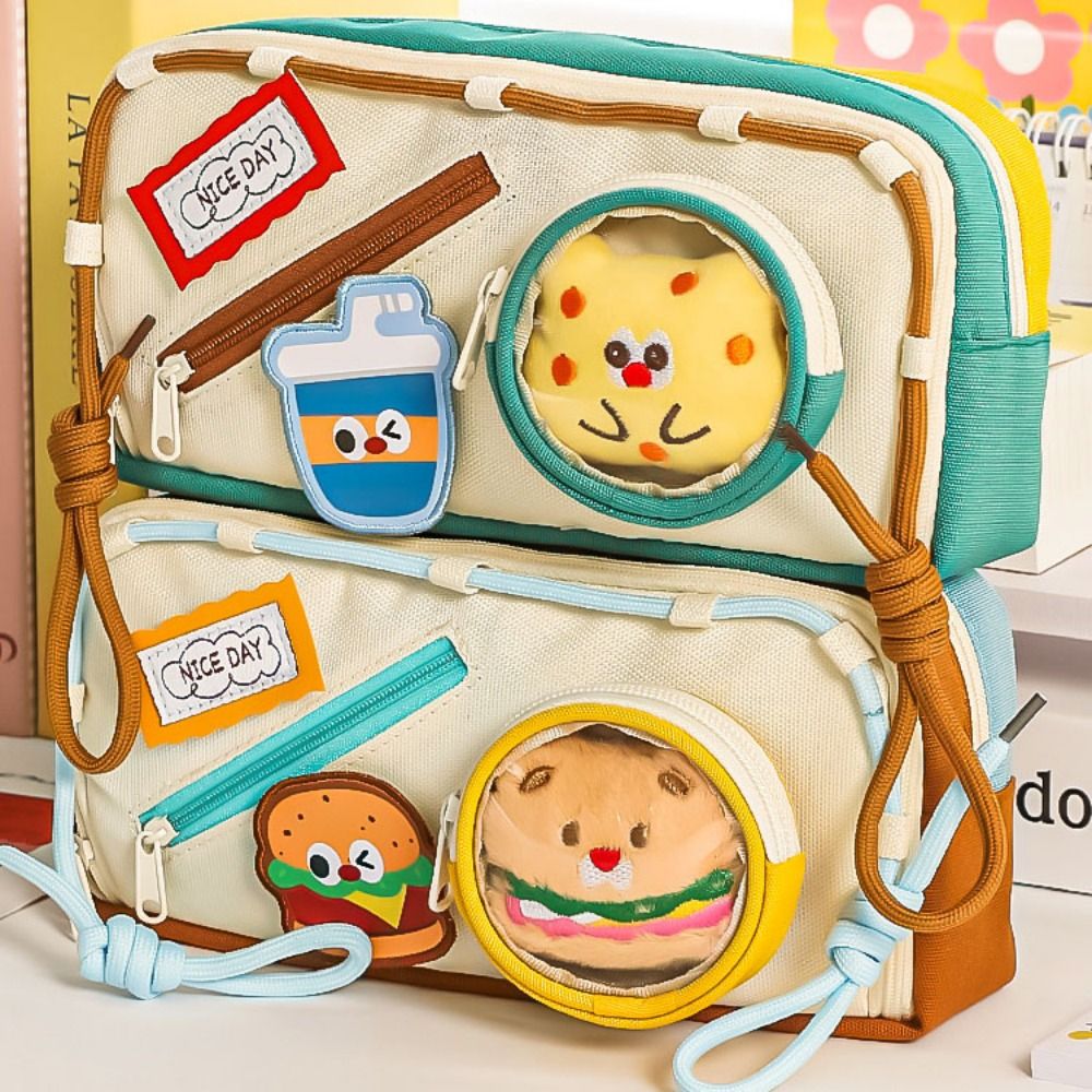 Grande capacidade hambúrguer l - Aesthetic Large Pencil Case Pouch avaliação e preço