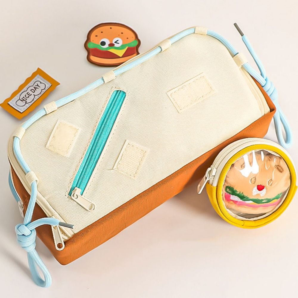 Grande capacidade hambúrguer l - Aesthetic Large Pencil Case Pouch avaliação e preço
