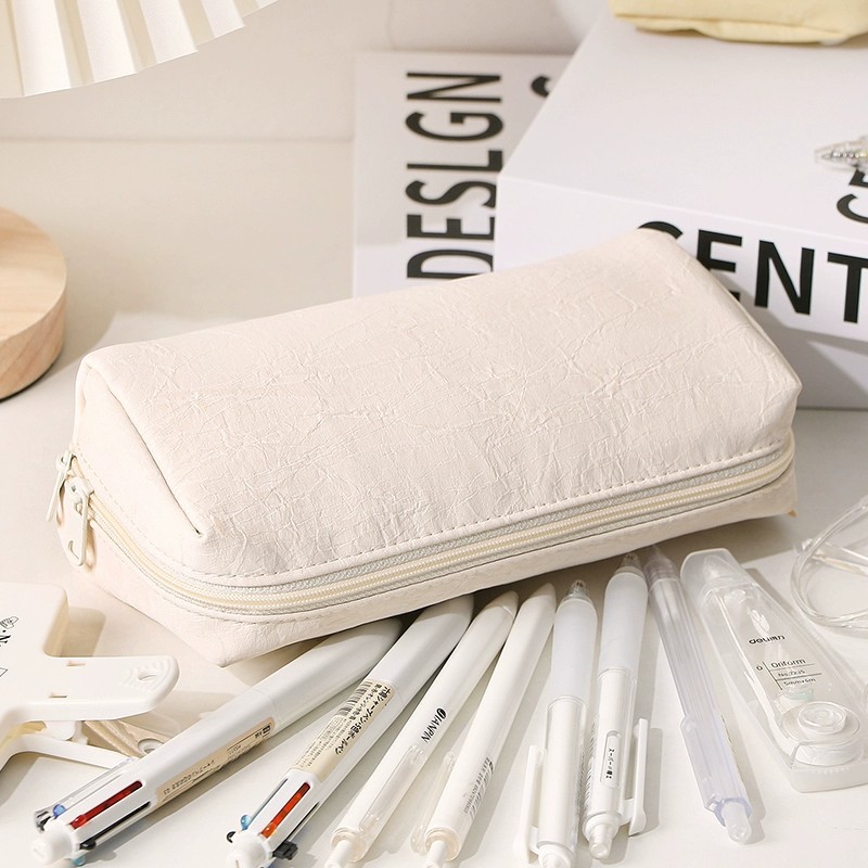 Estojo de Lápis de Couro Creme - Aesthetic Large Pencil Case Pouch avaliação e preço