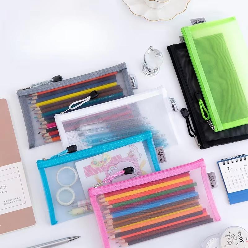 NOVO Estojo de Lápis de Malha  - Clear Mesh Pencil Pouch For Exam avaliação e preço